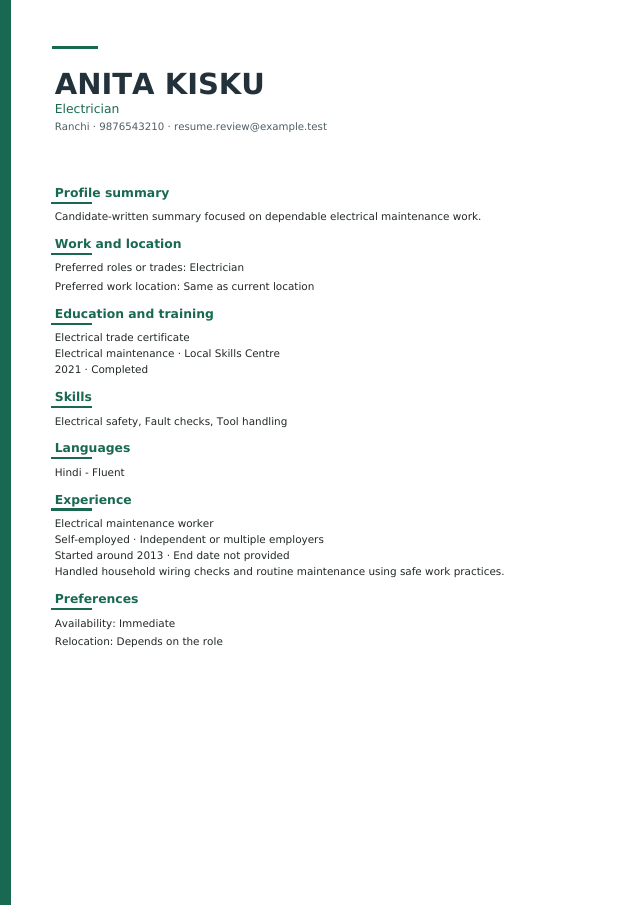 Fictional Career Launch resume example
